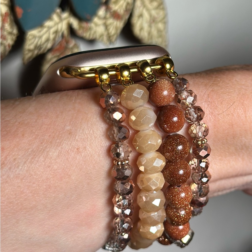Elegant Gold and Brown Beaded Apple Watch Band